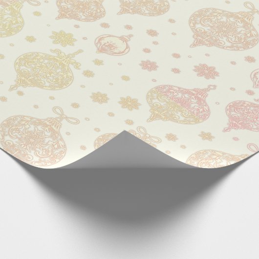 Elegant Roos Goud Wit Kerst Ornamenten Cadeaupapier (Hoek)