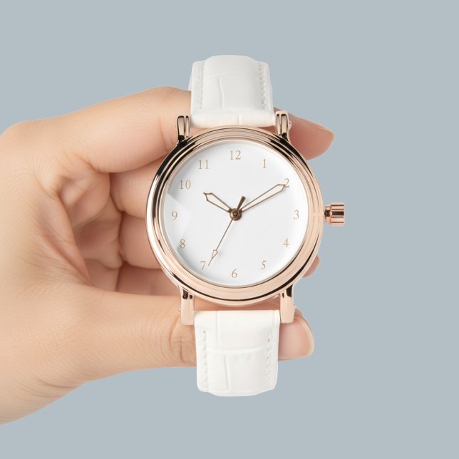 Elegant Roos Goud & Wit Lederen Strap Vrouwen Horloge (Elegant Rose Gold & White Leather Strap Womens Watch
)