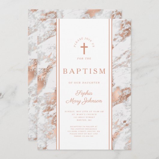 Elegant Roos Goud & Wit Marmer Virtual Wedding I Kaart (Voorkant / Achterkant)