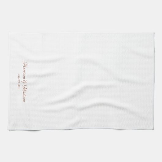 Elegant roos goud wit script aangepast Weddenschap Theedoek (Horizontaal)
