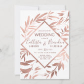 Elegant Roos Goud Witte Bloembladeren Huwelijk Kaart (Voorkant)