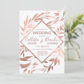 Elegant Roos Goud Witte Bloembladeren Huwelijk Kaart (Staand voorkant)