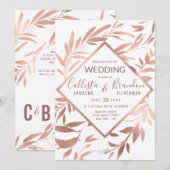 Elegant Roos Goud Witte Bloembladeren Huwelijk Kaart (Voorkant / Achterkant)