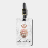 Elegant roos goud witte marmer ananas bagagelabel (Voorkant verticaal)
