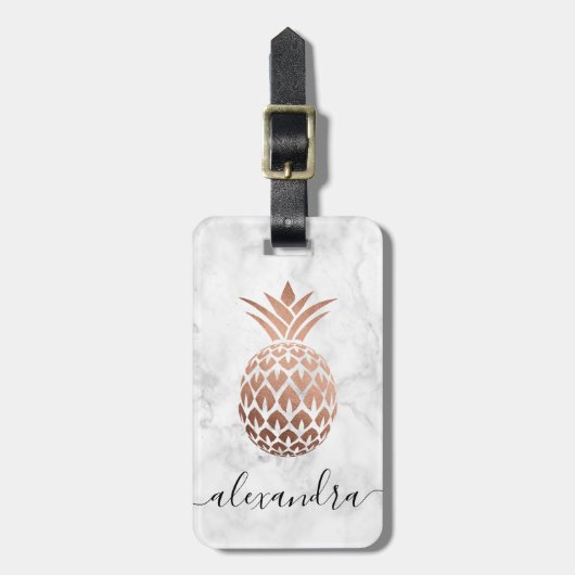 Elegant roos goud witte marmer ananas bagagelabel (Voorkant verticaal)