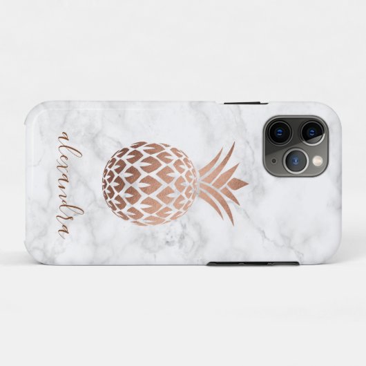 Elegant roos goud witte marmer ananas Case-Mate iPhone case (Achterkant (horizontaal))