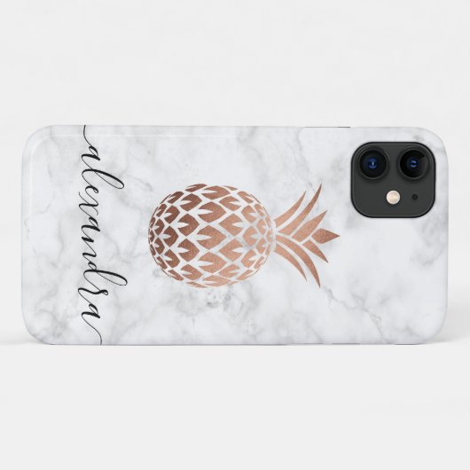Elegant roos goud witte marmer ananas Case-Mate iPhone case (Achterkant (horizontaal))