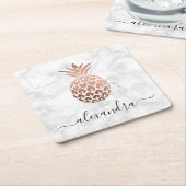 Elegant roos goud witte marmer ananas kartonnen onderzetters (Schuin)