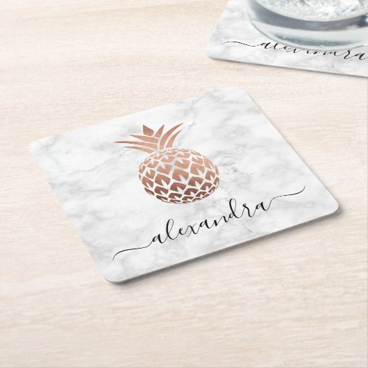 Elegant roos goud witte marmer ananas kartonnen onderzetters (Schuin)