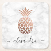 Elegant roos goud witte marmer ananas kartonnen onderzetters (Voorkant)