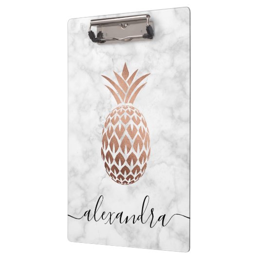 Elegant roos goud witte marmer ananas klembord (Links)