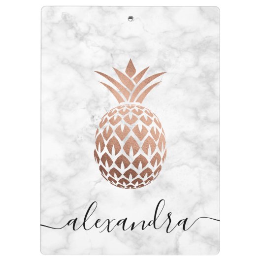 Elegant roos goud witte marmer ananas klembord (Achterkant)