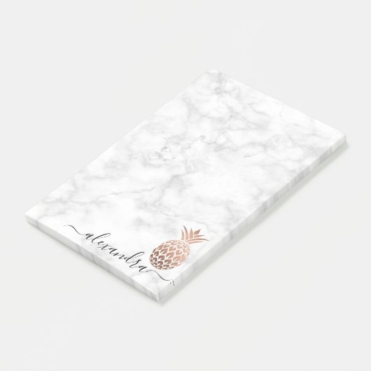 Elegant roos goud witte marmer ananas post-it® notes (Schuin)