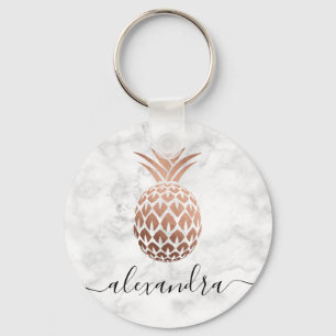 Elegant roos goud witte marmer ananas sleutelhanger