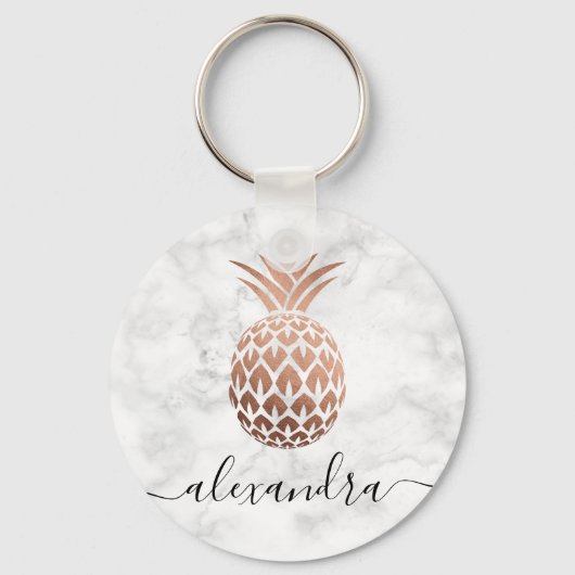 Elegant roos goud witte marmer ananas sleutelhanger (Voorkant)