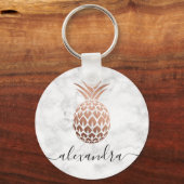 Elegant roos goud witte marmer ananas sleutelhanger (Voorkant)
