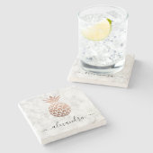 Elegant roos goud witte marmer ananas stenen onderzetter (Zijkant)