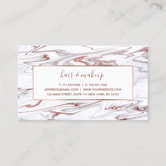 Elegant roos goud & witte marmer make-up & haar visitekaartje (Achterkant)