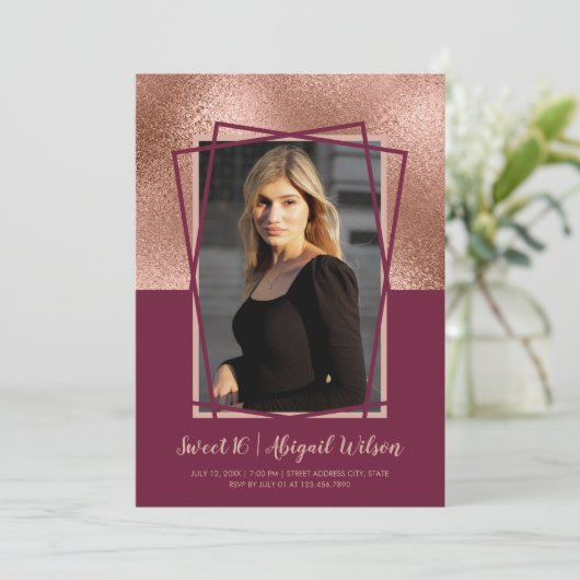 Elegant roos goud, zestien jaar oud kaart (Staand voorkant)