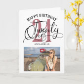 Elegant Roos Goud & Zwart 21e Verjaardag Foto Kaart (Gele Bloem)