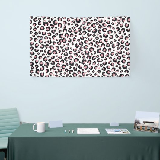 Elegant Roos Goud Zwart Luipaard Patroon Spandoek (Beurs)