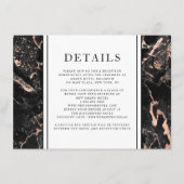 Elegant Roos Goud Zwart Marmer Bruiloft Details Informatiekaartje (Voorkant)