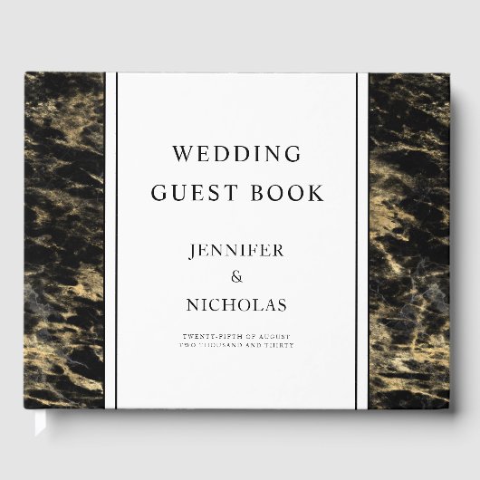 Elegant Roos Goud Zwart Marmeren Bruiloft Gastenboek (Voorkant)