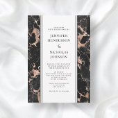 Elegant Roos Goud Zwart Marmeren Bruiloft Kaart