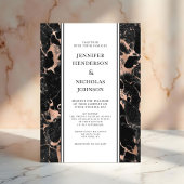 Elegant Roos Goud Zwart Marmeren Bruiloft Kaart