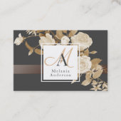 Elegant Roos Goud Zwart Monogram Visitekaartje (Voorkant)