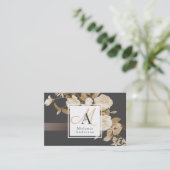 Elegant Roos Goud Zwart Monogram Visitekaartje (Staand voorkant)