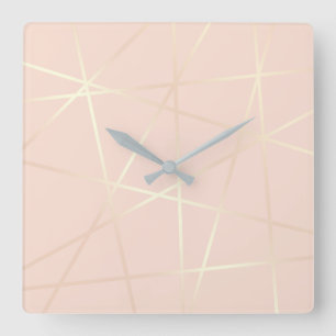 Elegant  roos goud & zwart roze geometrisch vierkante klok