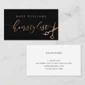 Elegant roos goud & zwarte schaar haarstylist visitekaartje (Voorkant / Achterkant)