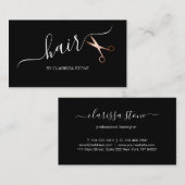 Elegant roos goud & zwarte schaar haarstylist visitekaartje (Voorkant / Achterkant)