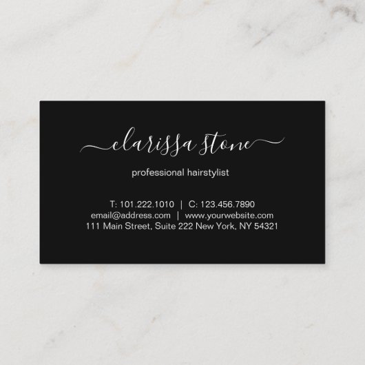 Elegant roos goud & zwarte schaar haarstylist visitekaartje (Achterkant)