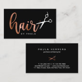 Elegant roos goud & zwarte schaar haarstylist visitekaartje (Voorkant / Achterkant)