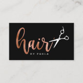 Elegant roos goud & zwarte schaar haarstylist visitekaartje (Voorkant)
