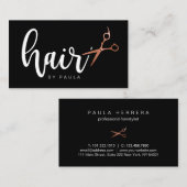 Elegant roos goud & zwarte schaar haarstylist visitekaartje (Voorkant / Achterkant)