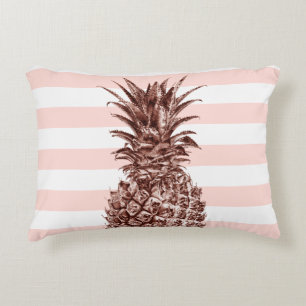 Elegant roos goudananas & roze streep accent kussen