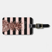 Elegant roos goudananas & roze streep bagagelabel (Voorkant horizontaal)