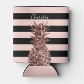 Elegant roos goudananas & roze streep blikjeskoeler (Voorkant)