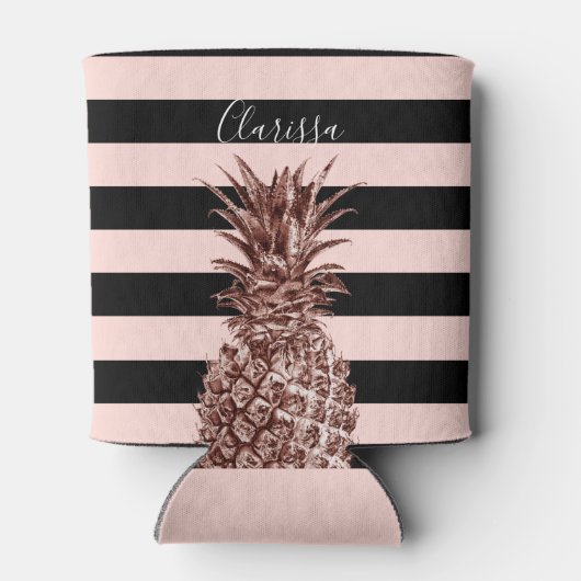 Elegant  roos goudananas & roze streep blikjeskoeler (Achterkant)