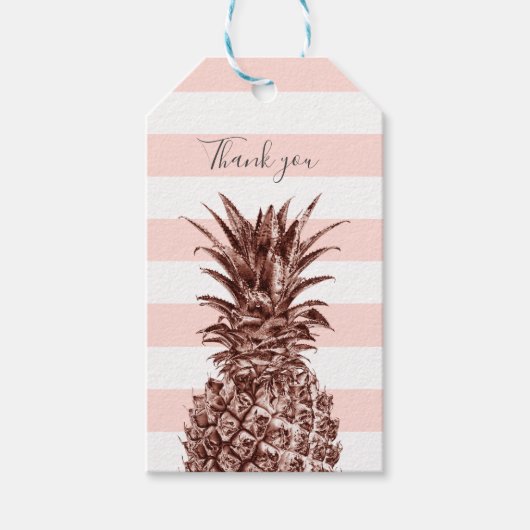 Elegant roos goudananas & roze streep cadeaulabel (Voorkant)