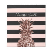 Elegant  roos goudananas & roze streep notitieblok (Voorkant)