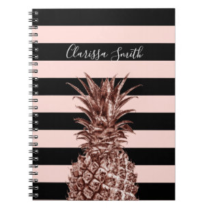 Elegant roos goudananas & roze streep notitieboek