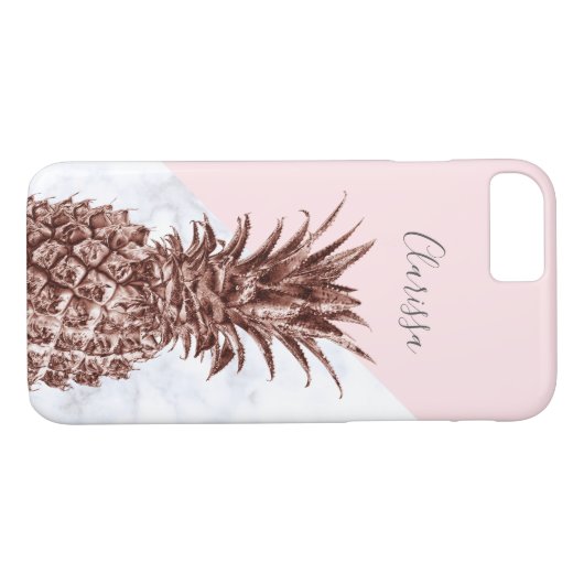 Elegant roos goudananas witte marmer Case-Mate iPhone case (Achterkant (Horizontaal))