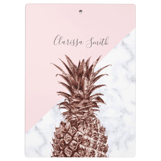 Elegant  roos goudananas witte marmer klembord (Achterkant)