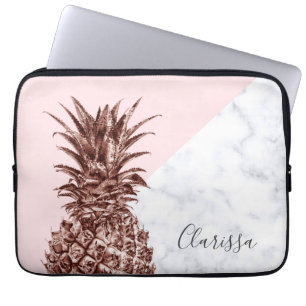 Elegant  roos goudananas witte marmer laptop sleeve