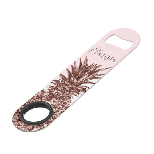 Elegant roos goudananas witte marmer speed flessenopener (Achterkant Gekanteld)