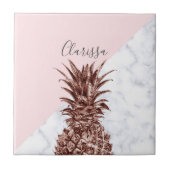 Elegant  roos goudananas witte marmer tegeltje (Voorkant)